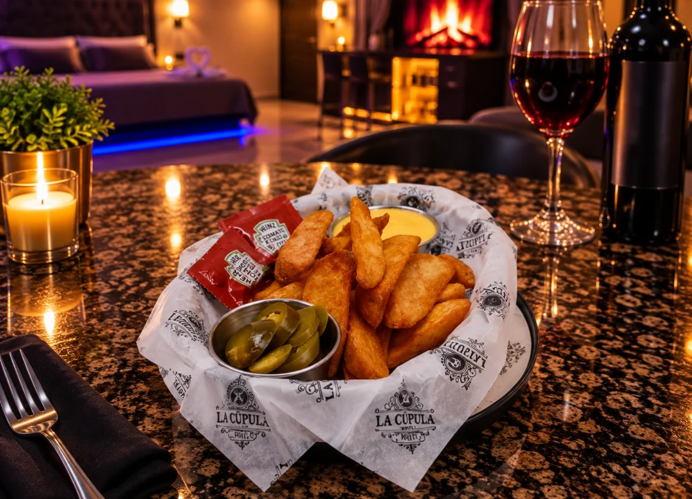 Papas en gajo con queso cheddar (300gr)