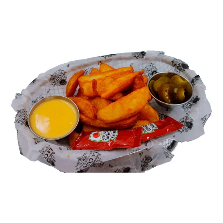 Papas en gajo con queso cheddar (300gr)